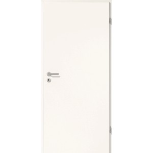 Weiße Zimmertür (RAL 9010) mit Türdrücker, Anschlag rechts, 86x198,5 cm.