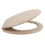 Beiger MSV WC-Sitz Cleo aus MDF mit Edelstahl-Scharnieren, seitliche Ansicht.