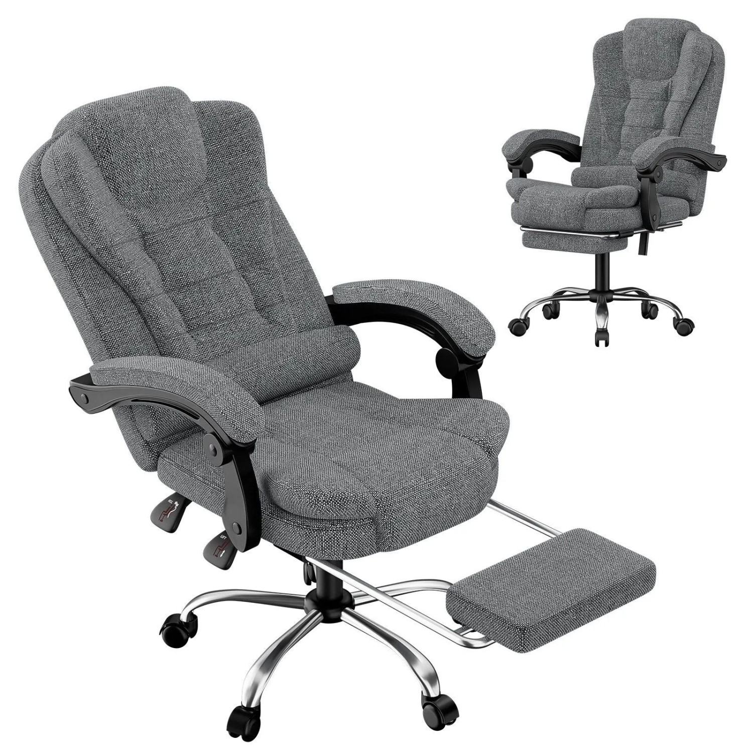 Rattantree Ergonomischer Bürostuhl Hochlehner PU Leder Verstellbar mit Lenden und Fußstütze Grau
