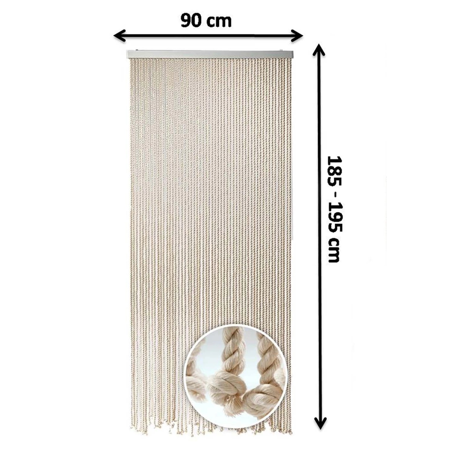 Kobolo Türvorhang Seilvorhang Maritim, 54 Stränge aus Baumwollseil, beige, ca. 90x190cm.