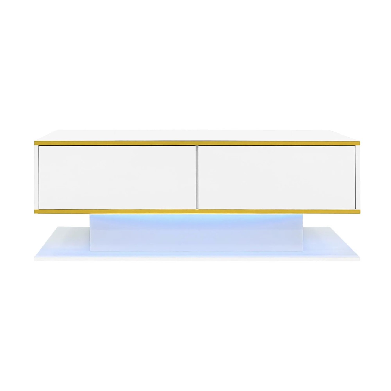 okwish Couchtisch mit 3 Schubladen/USB-LED-Lichtstreifen 100 × 50 cm Weiß