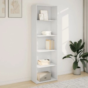Weißes vidaXL Bücherregal (60x30x189 cm) aus Holzwerkstoff mit fünf Fächern.