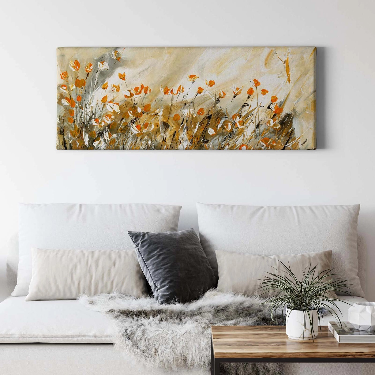 Bricoflor Herbstblumen Bild Auf Leinwand Kunst Wandbild Mit Blumenwiese In  Gold Gelb Kunstdruck Leinwandbild Im Gemälde Stil Für Wohnzimmer