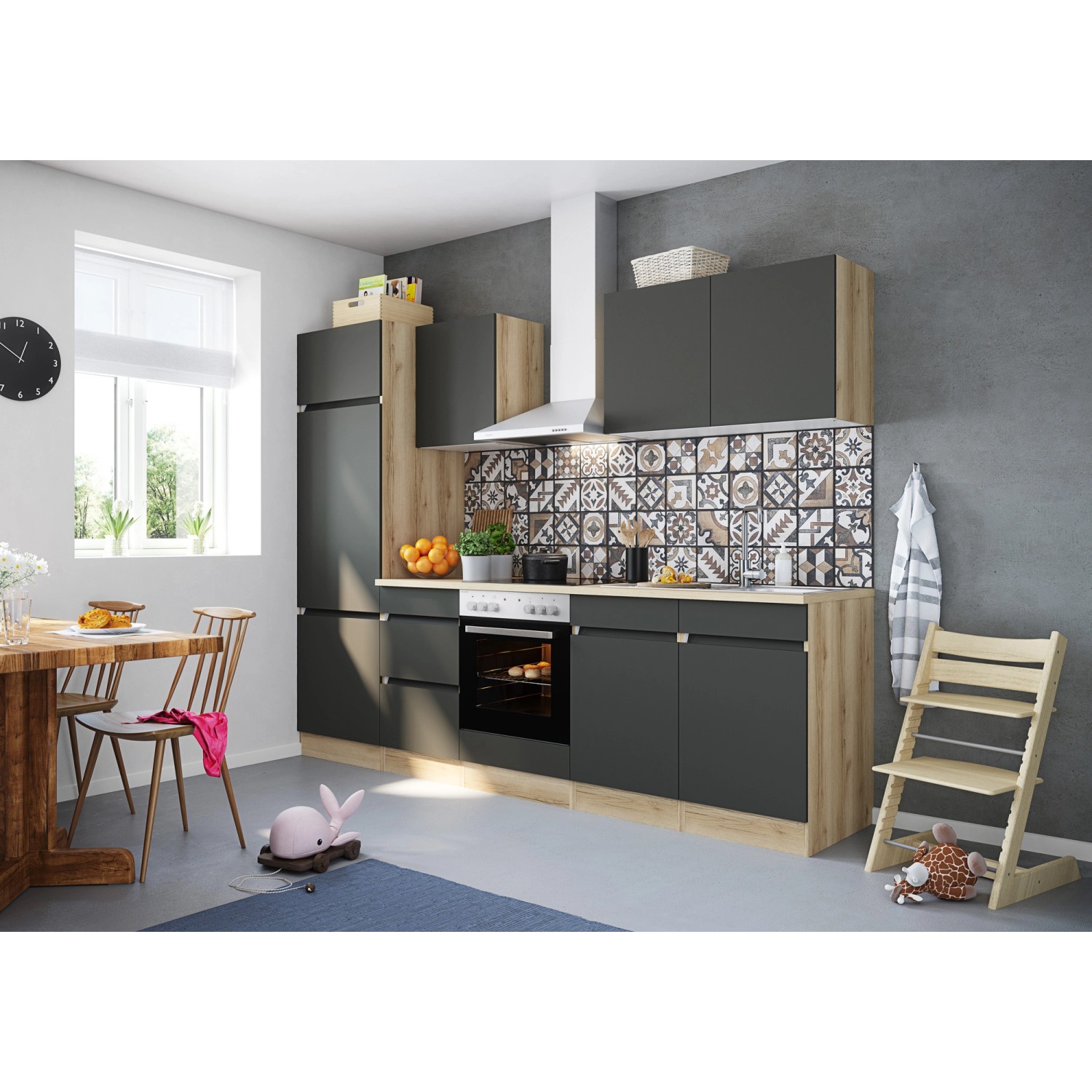 Optifit Küchenzeile/Küchenblock OPTIkombi Noah420 ohne E-Geräte 270 cm Anthrazit/Wildeiche