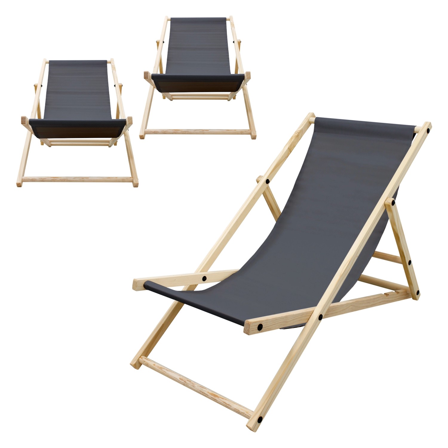 ECD Germany 3Er Set Liegestuhl Klappbar Anthrazit Holz 3 Positionen bis 120 günstig online kaufen