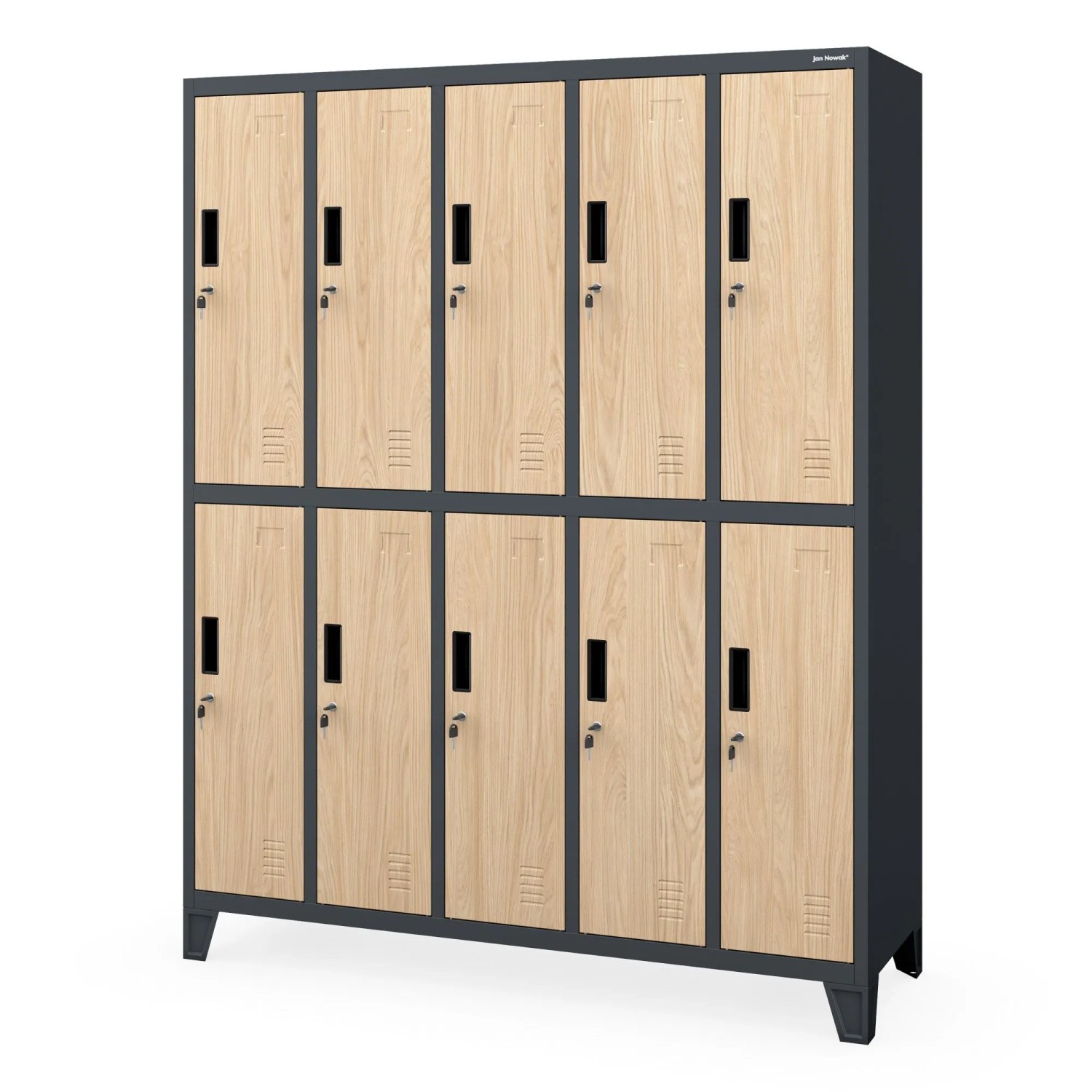 JAN NOWAK Arbeitsschutz-Kleiderschrank 10-Türiger Anthrazit Eiche Sonoma BARTEK 172 x 136 x 45 cm