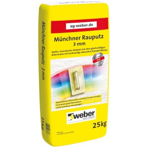 Sack Weber Münchner Rauputz, 3 mm Körnung, weiß, für Innen- und Außenbereich.