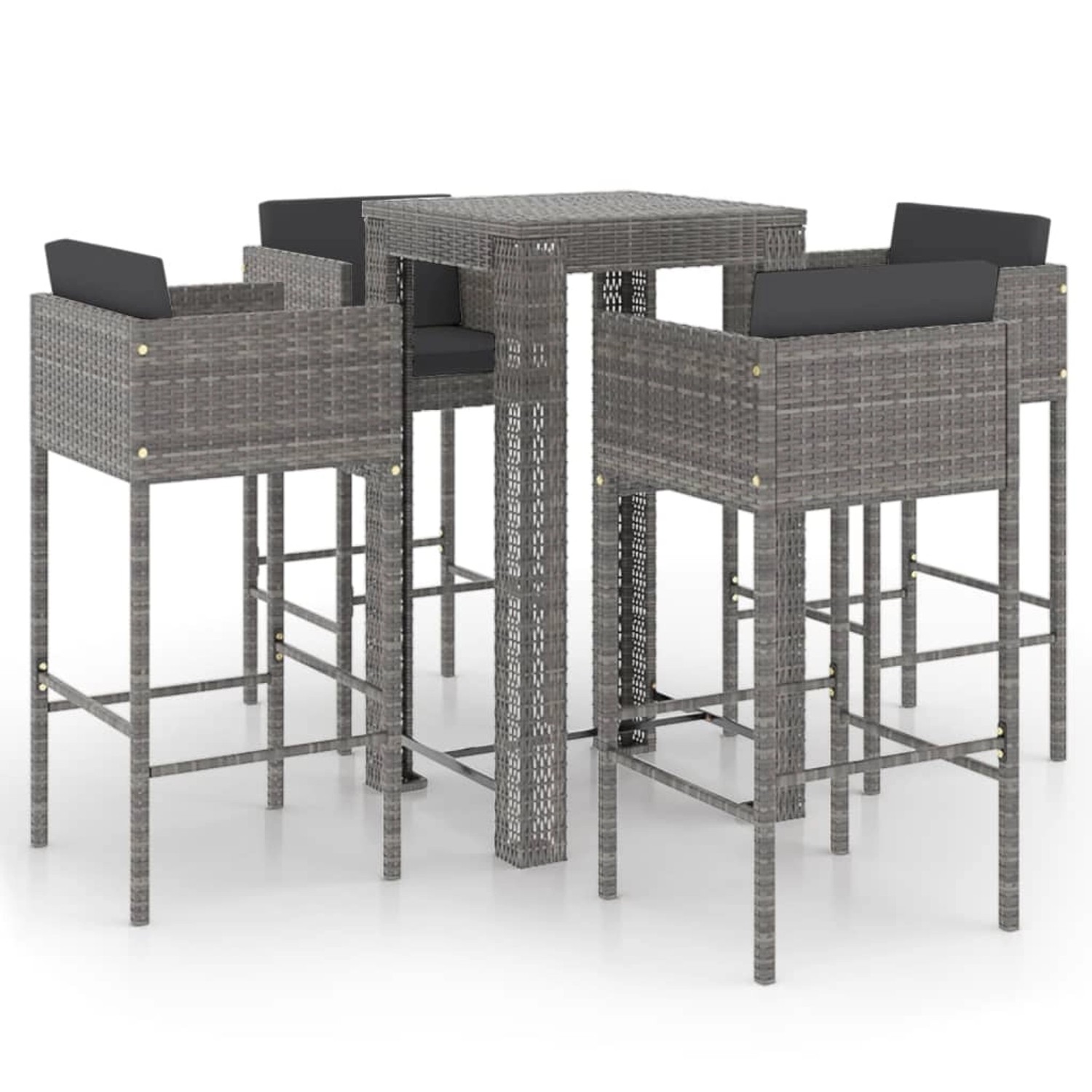 vidaXL 5-tlg Gartenbar-Set mit Kissen Poly Rattan Grau Modell 19