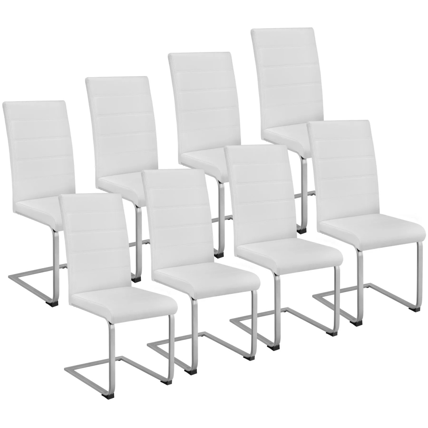 Tectake Set Schwingstuhl Bettina Gepolstert Mit Kunstlederbezug Hohe Rückenlehne 8Er Set 41 x 52 x 99 cm Weiß