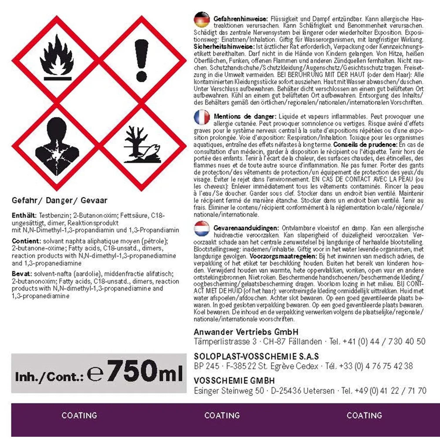 Gefahrhinweise und Sicherheitshinweise für Lacke und Beschichtungen.