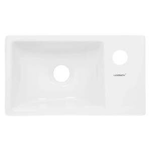Weißes, eckiges ECD Germany Handwaschbecken aus Keramik mit Hahnloch rechts, 350x205x125 mm.