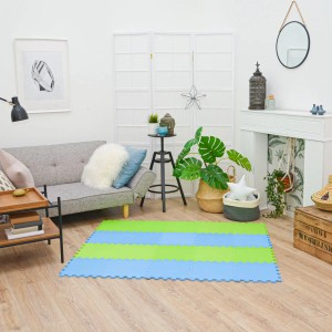 Hellgrün-blaue LittleTom Puzzlematte, 18-teiliges Set, 30x30 cm, für Babys und Kinder.