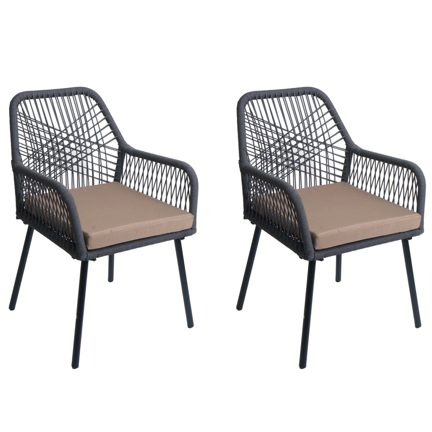 PROREGAL Gartenstuhl 2er-Set 81x54x62cm Sitzhöhe 46cm Outdoor Sitzpolster Aluminium Anthrazit  Bezug Taupe