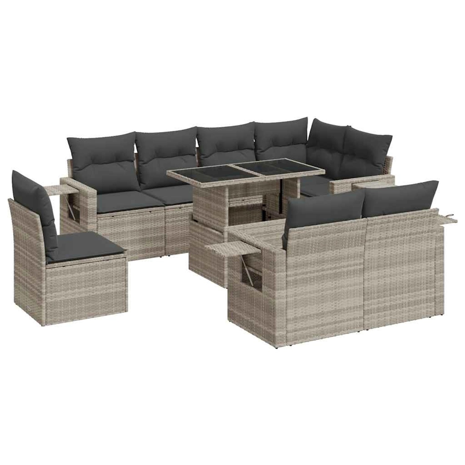 vidaXL 9-Tlg Garten-Sofagarnitur mit Kissen Hellgrau Poly Rattan 3326503 günstig online kaufen
