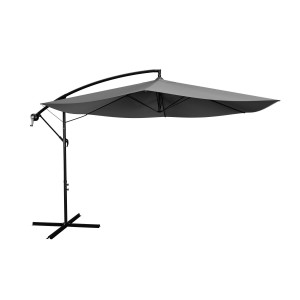 Grauer Juskys Ampelschirm Brazil (Ø 3m) mit Kurbel und Standfuß. Ideal für Garten und Terrasse.