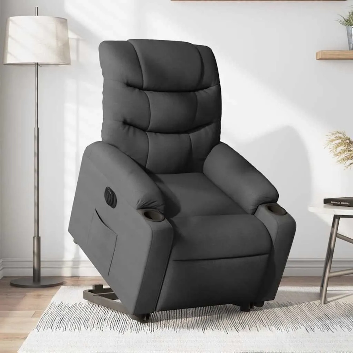 vidaXL Relaxsessel mit Aufstehhilfe Elektrisch Dunkelgrau Stoff 3206664_2