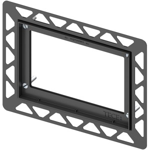 Schwarzer Tece WC-Einbaurahmen für flächenbündige Montage.