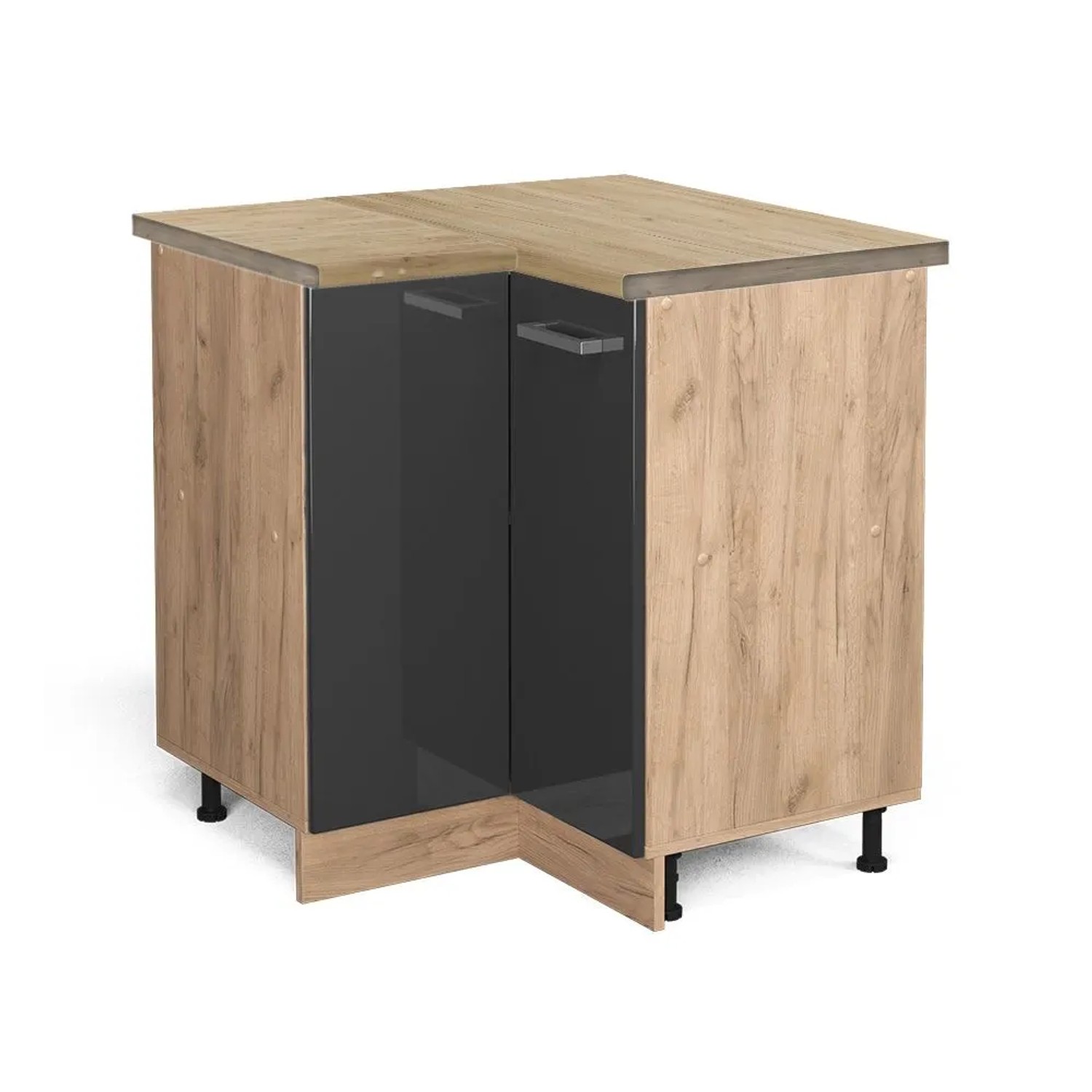 Vicco Eckunterschrank R-Line Anthrazit Hochglanz Goldkraft Eiche 76 cm AP Eiche