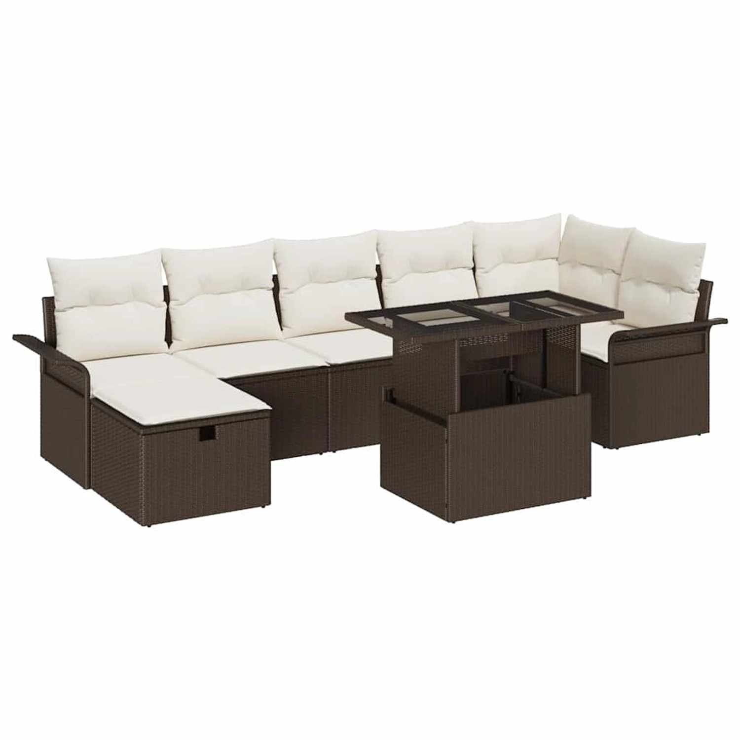 vidaXL Garten-Sofa-Set mit Kissen mit Speicher 8-Tlg Braun Poly Rattan 3359 günstig online kaufen