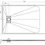 Maßzeichnung der Bad Land Duschwanne Rechteck VIDAR 140x90x3,2. Draufsicht und Seitenansicht mit Ablauf und Maßen.