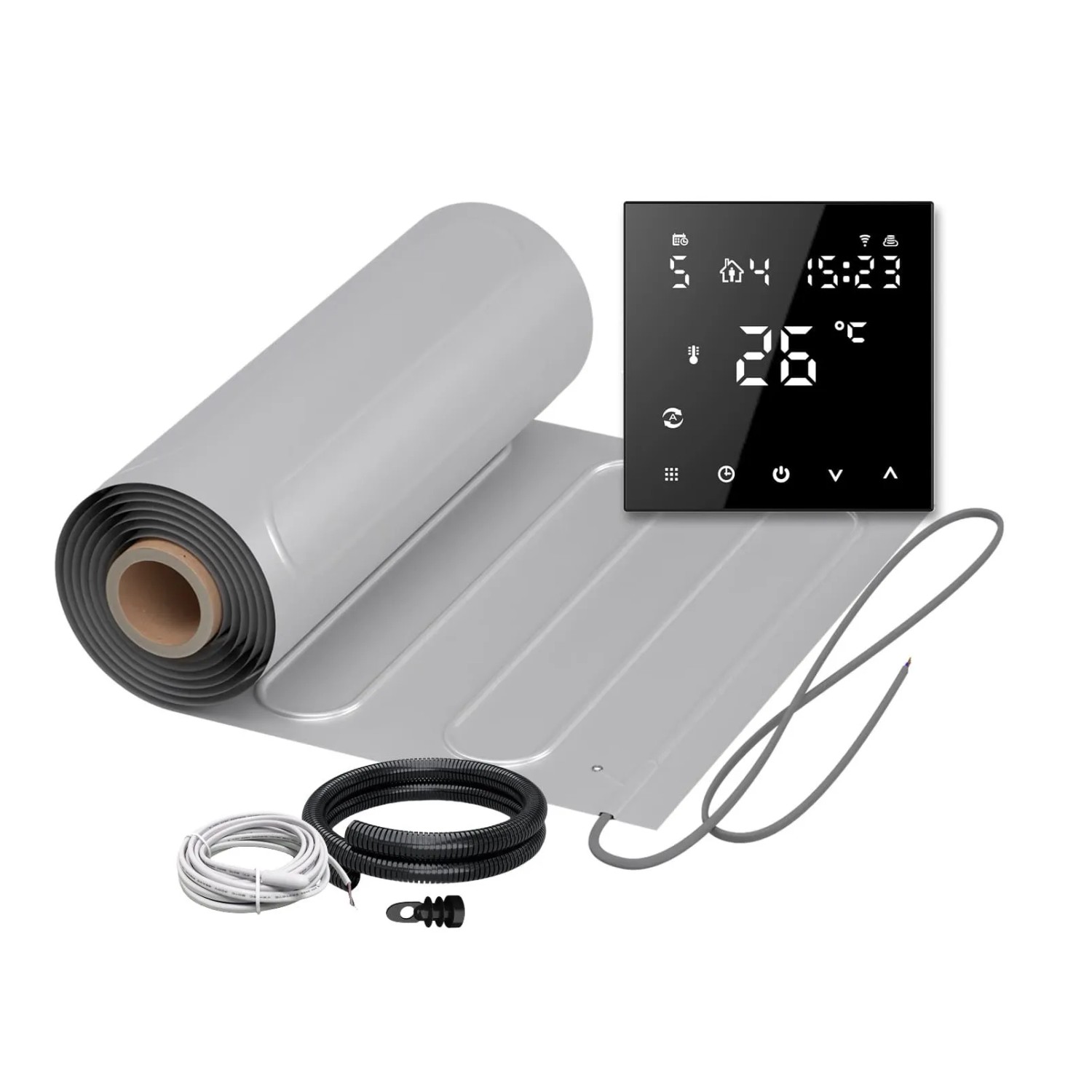 WARMON Fußbodenheizung Elektrisch ALU 150 W/m² inkl. TS 300 WiFi Thermostat Schwarz 12 m²