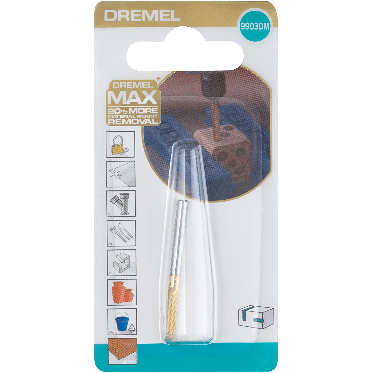 Dremel 9903DM Wolframkarbid-Fräser Max für Miniaturwerkzeuge, Titannitrid-beschichtet.