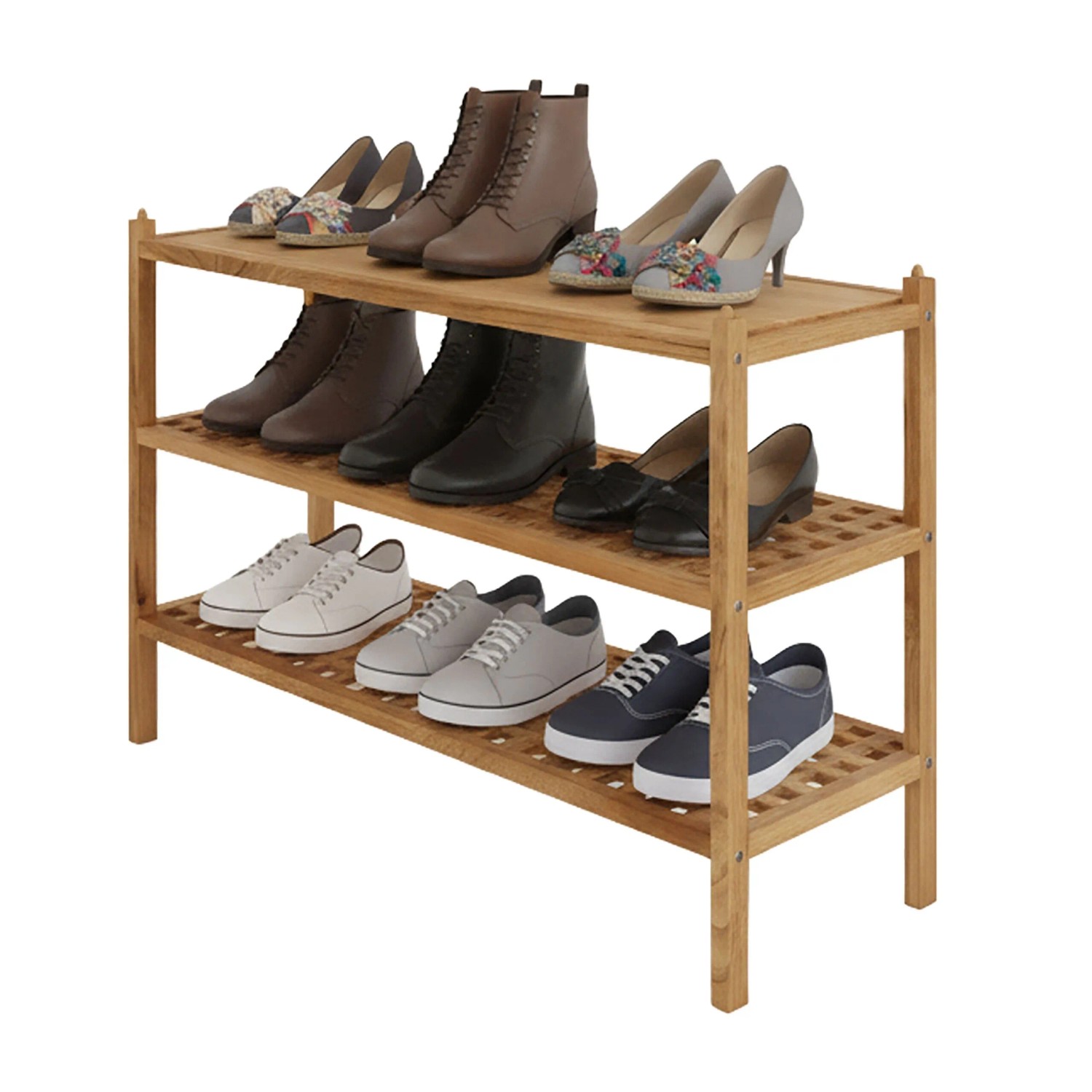 Relaxdays Schuhregal Walnussholz Natur Stapelbar 46 cm x 69 cm x 26 cm
