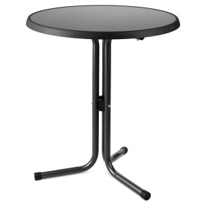 Runder Beautissu Emma Stehtisch, grau, ø60 cm, mit schwarzem Stahlgestell. Robust für Garten & Balkon.