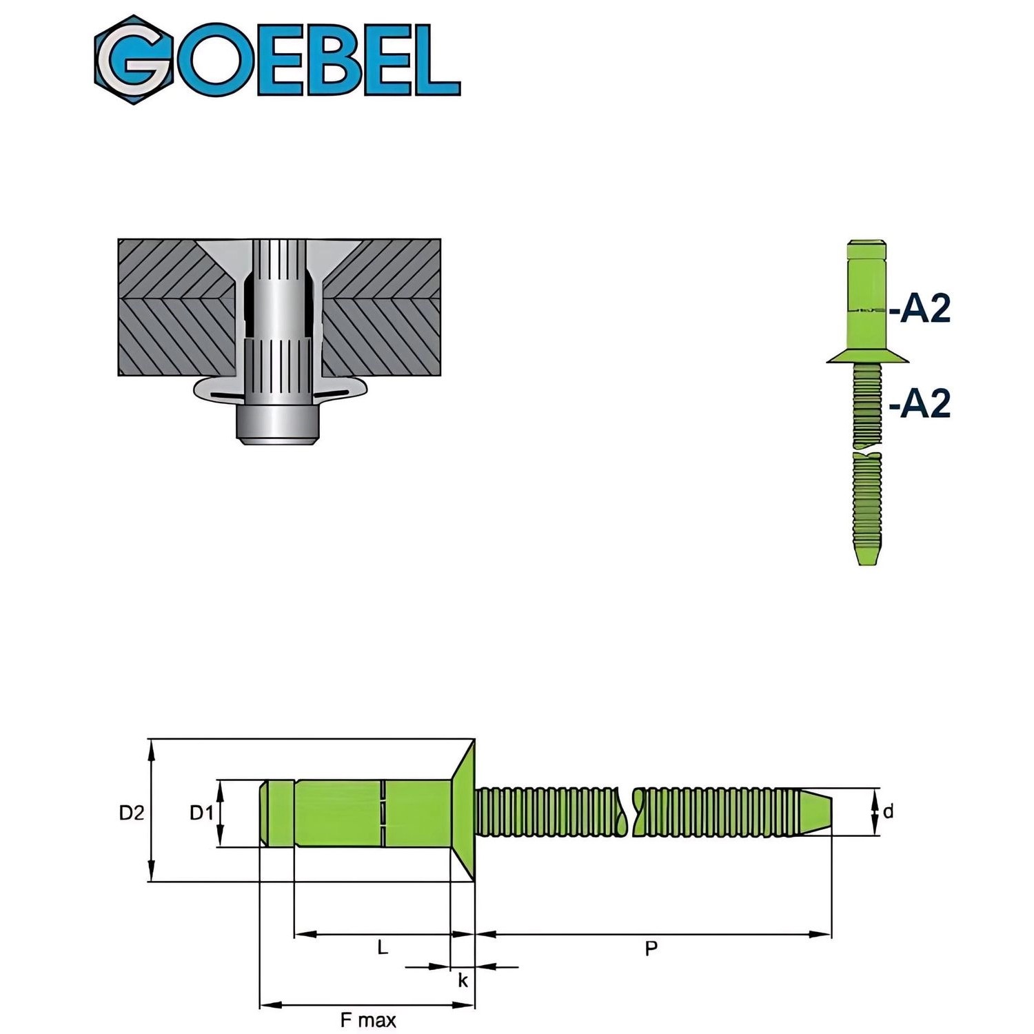 GOEBEL Hochfeste Blindniete Edelstahl A2, 6,4x21,5 mm, Senkkopf. Niete für Zangen, Premium-Lock.