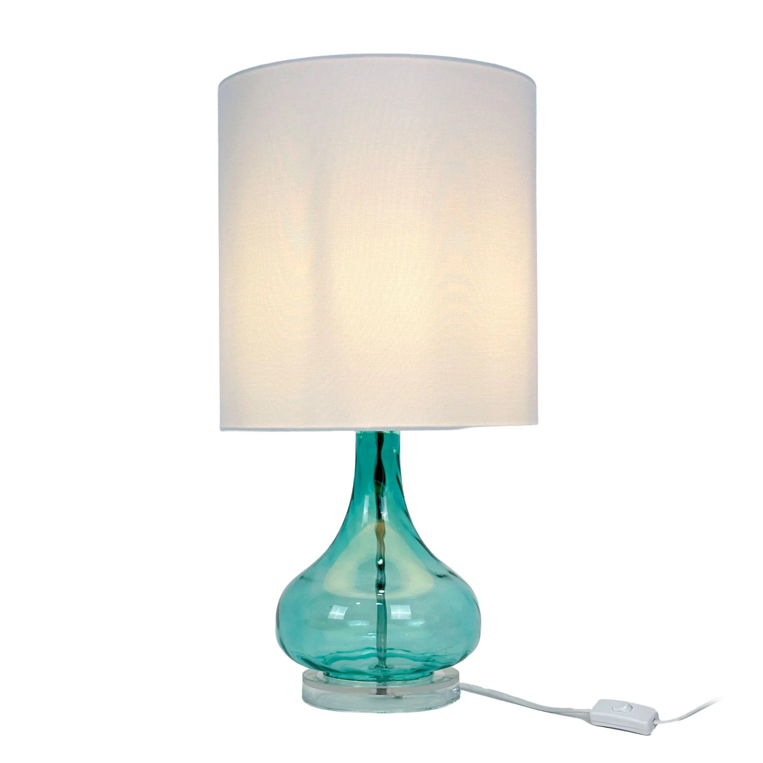 Relaxdays Tischlampe Glas Weiß Blau mit Stoffschirm 62 cm x 30,5 cm 1,4 kg