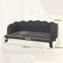 Graues PawHut Hundesofa mit Rückenlehne, Holzbeinen und Maßangaben für kleine Hunde.