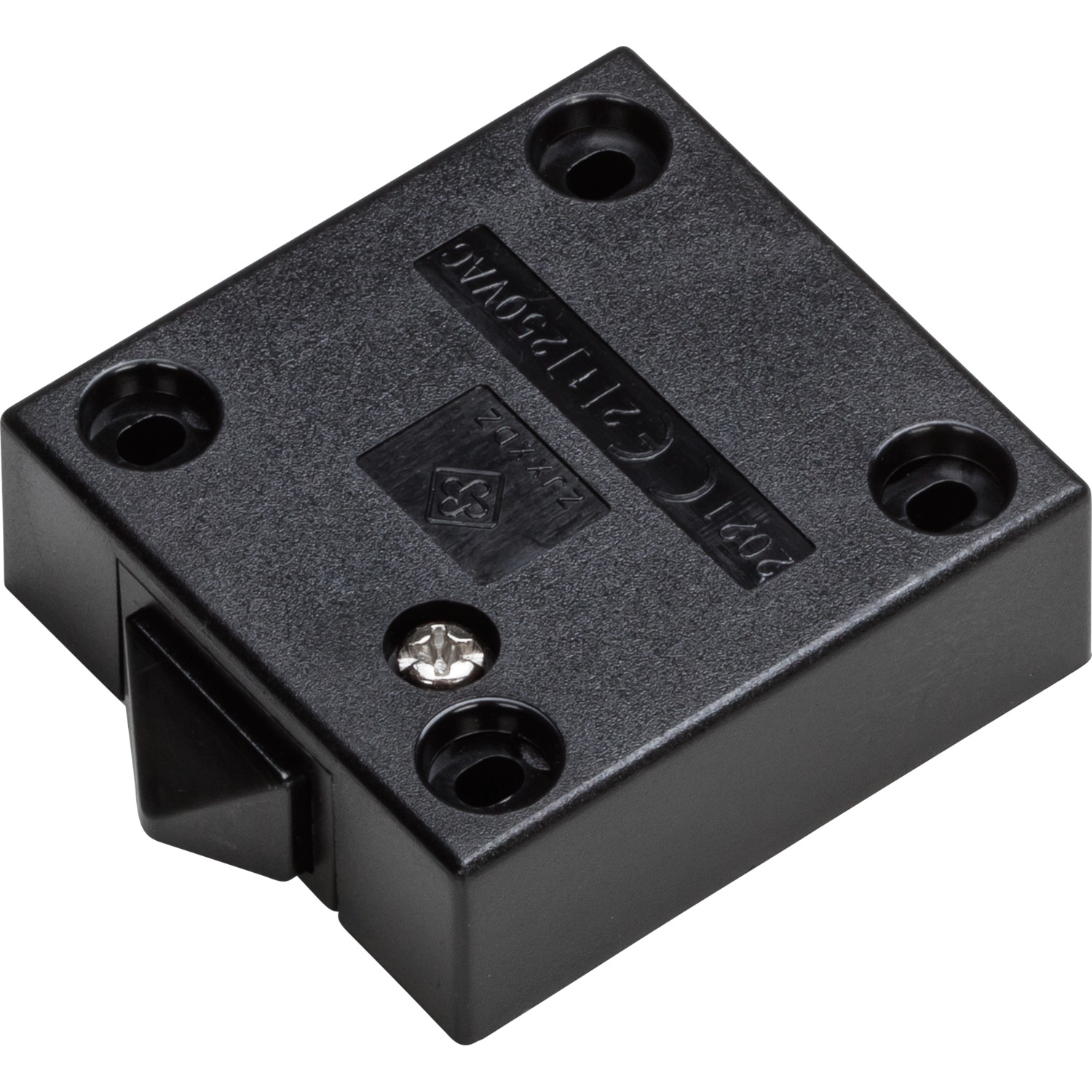 Schwarzer Truhenschalter mit Abdeckung für Lampeninstallationen.