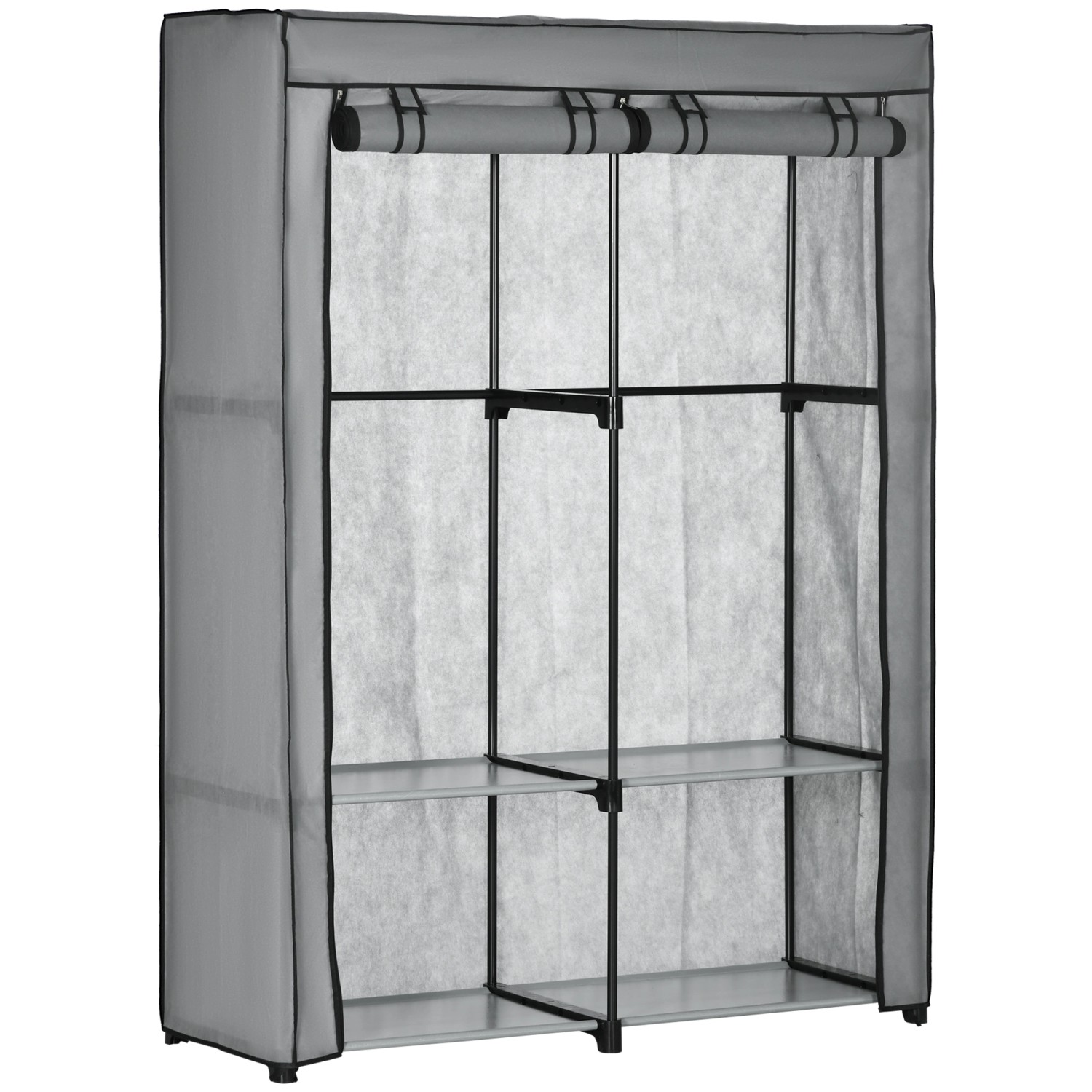 Thumbnail - HOMCOM Kleiderschrank mit Kleiderstangen 4 Fächern Faltbar Hellgrau 118x49x170cm