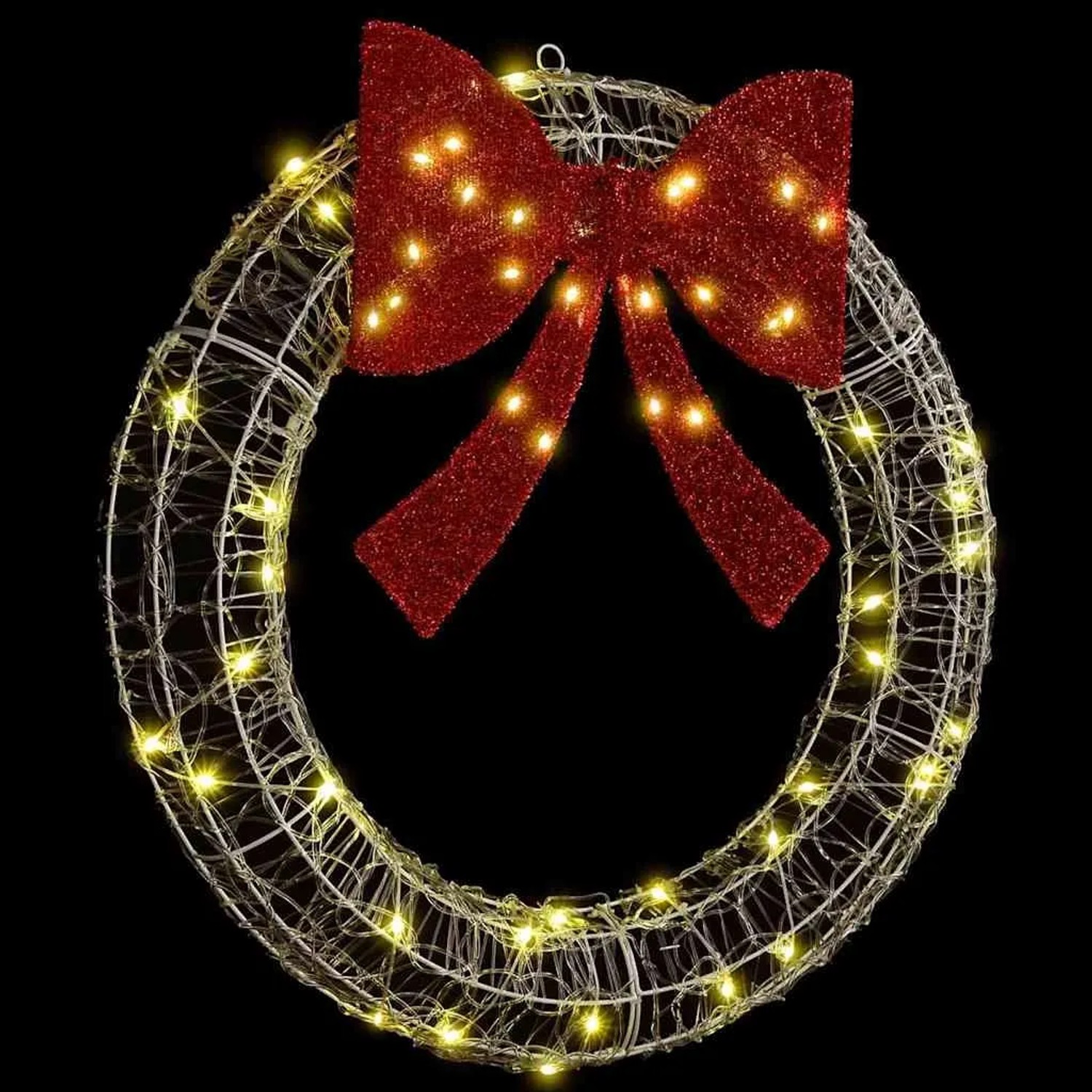 vidaXL Acryl Kranz mit warmweißen LEDs und roter Glitzerschleife, 75 cm. Festliche Weihnachtsdeko.