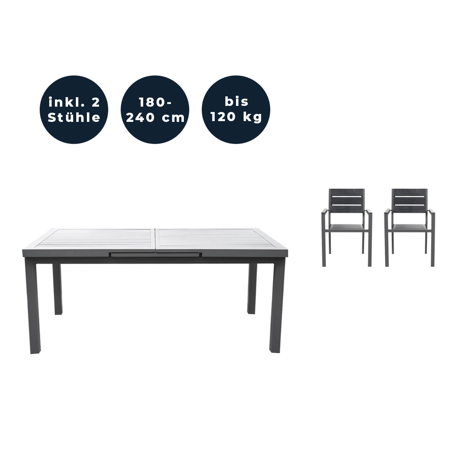 Home Deluxe Gartenmöbel-Set Calido Madera 3-tlg. Anthrazit mit Ausziehtisch günstig online kaufen