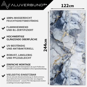Hochglanz PVC Wandpaneel in Marmor Optik Royal-Gold, 122x244cm, für Bad & Küche.