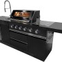 Buschbeck Outdoorküche Cambridge mit Gasgrill, Spüle, Kühlschrank und Seitenbrenner in Schwarz.