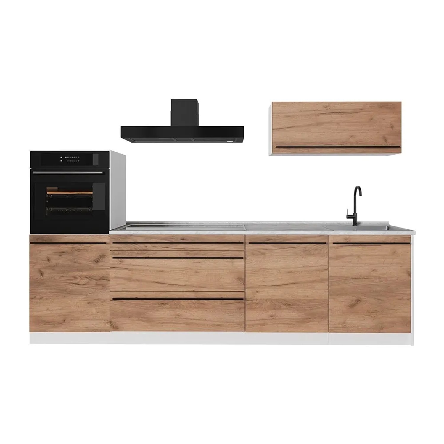 Vicco Küchenzeile R-Line Goldkraft Eiche/Weiß 280 x 143 Arbeitsplatte Marmor Art Nr 66023