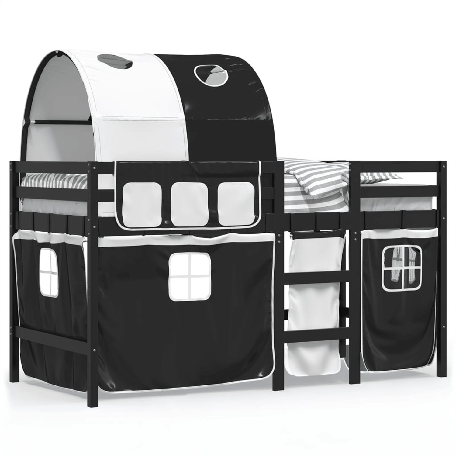 vidaXL Kinderhochbett mit Tunnel Weiß & Schwarz 90x190 cm Kiefernholz 32838 günstig online kaufen
