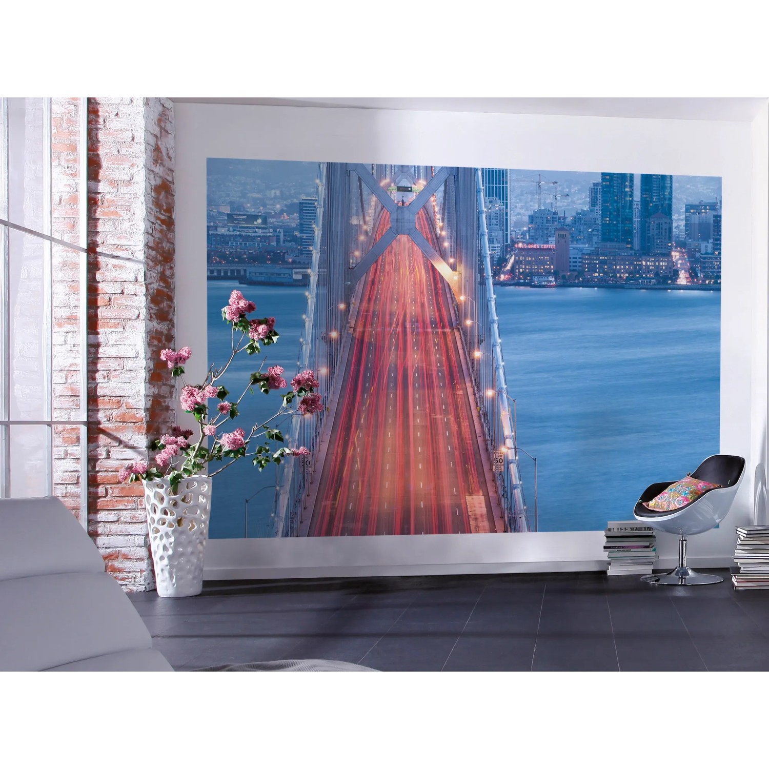 Komar Vlies Fototapete San Francisco Blues (300x200 cm) mit Brücke und Stadtansicht.