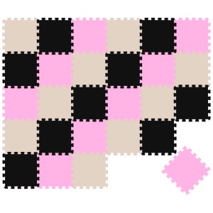 LittleTom Puzzlematte, 27-teilig, schwarz, beige, pink. Weiche Spielmatte für Babys und Kinder.