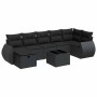 Schwarze 8-tlg. vidaXL Garten-Sofagarnitur aus Poly Rattan mit Kissen und Tisch.