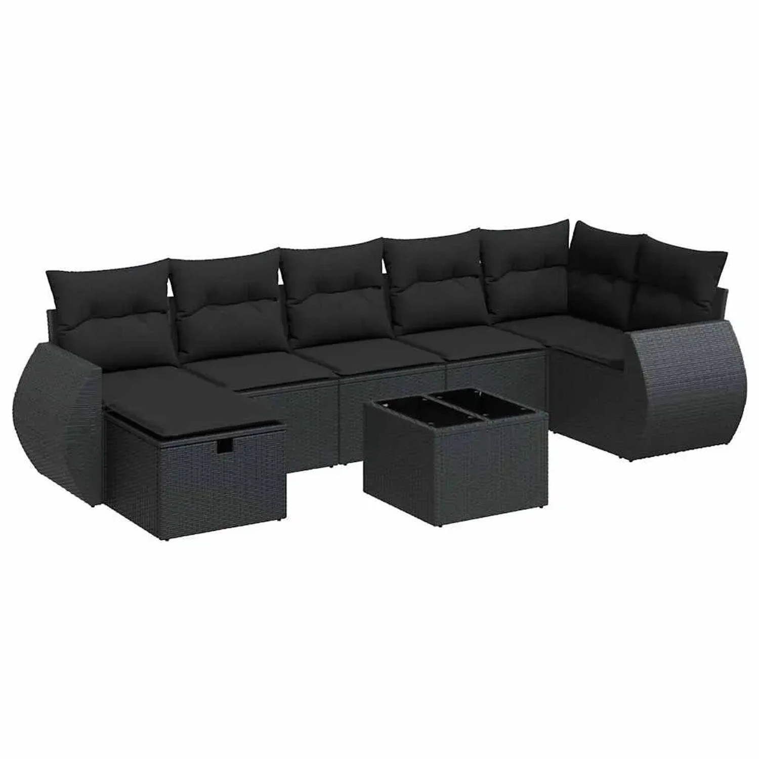 vidaXL 8-Tlg Garten-Sofagarnitur mit Kissen Schwarz Poly Rattan 3325611