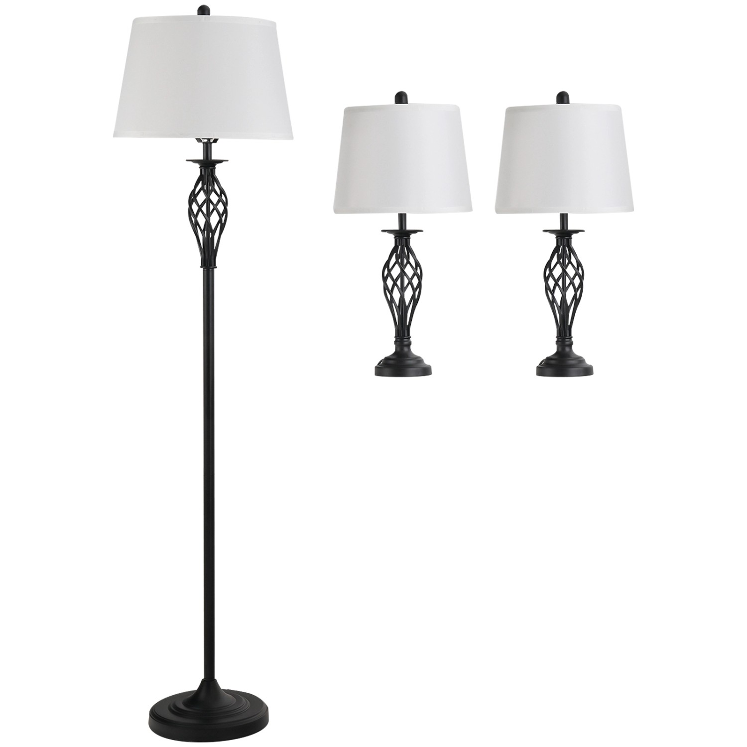 HOMCOM 3er-Lampenset mit 2 Tischlampe & 1 Stehlampe Metall Schwarz Weiß günstig online kaufen