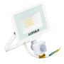 Weißer LUXULA LED Strahler 20W mit Bewegungsmelder für den Außenbereich.