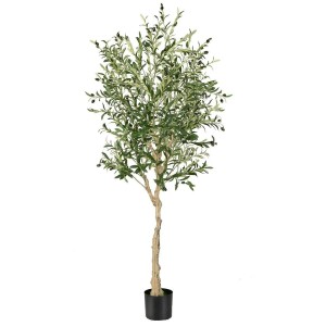 Costway Künstliche Olivenbaum mit Blättern & 72 Früchten Grün 180 cm