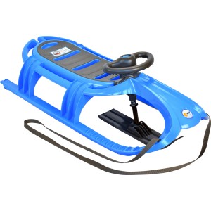 Blauer Schlitten Snow Tiger de luxe Iceblue mit Lenkrad und Zugschnur.