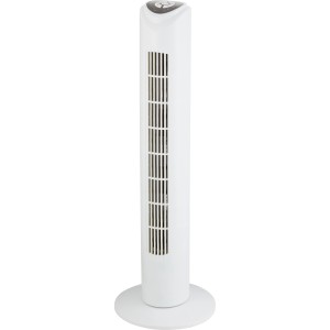 Weißer Turmventilator, 80 cm hoch, für angenehme Luftverteilung im Raum.