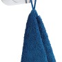 Wenko Wandhaken Cona Duo, Edelstahl matt, mit blauem Handtuch. Handtuchhalter für Bad und Küche.
