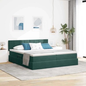 vidaXL Bett mit LED-Lichtleisten Dunkelgrün 200 x 200 cm Samt 3371618